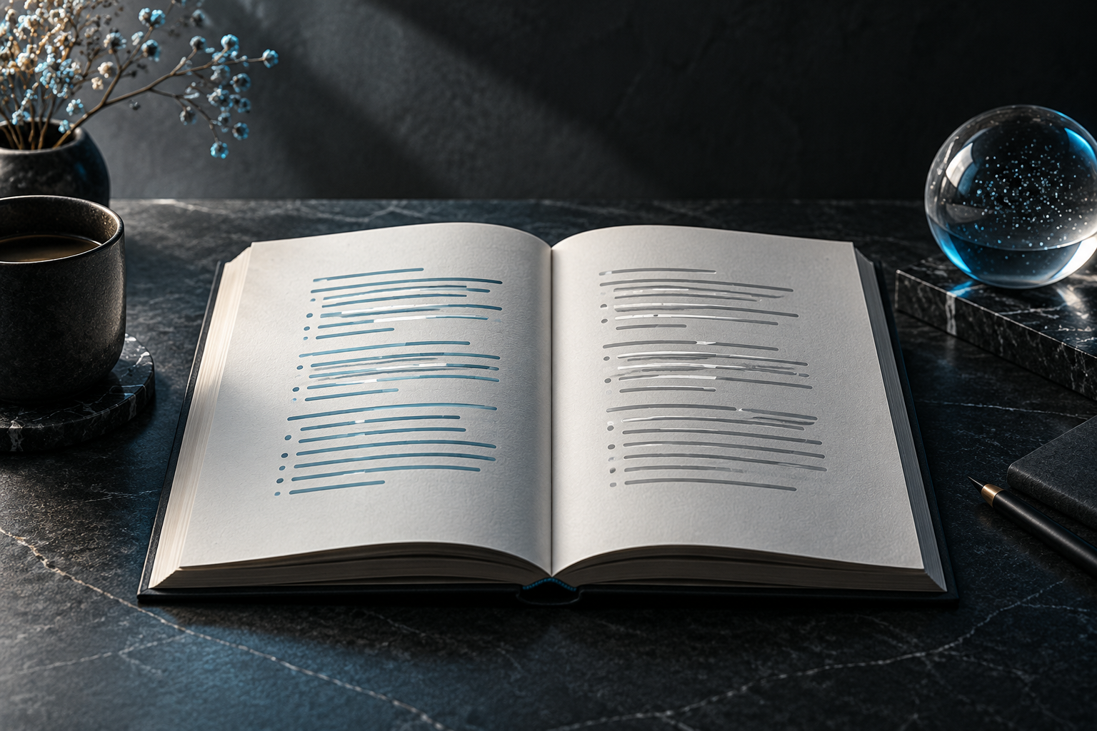 An open book with two calm, parallel columns representing English and Spanish reading