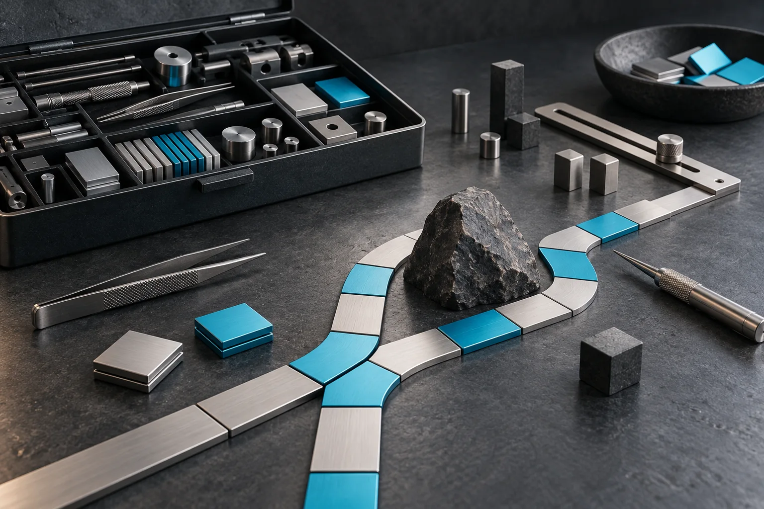 Interlocking paths and small working groups forming an adaptable system
