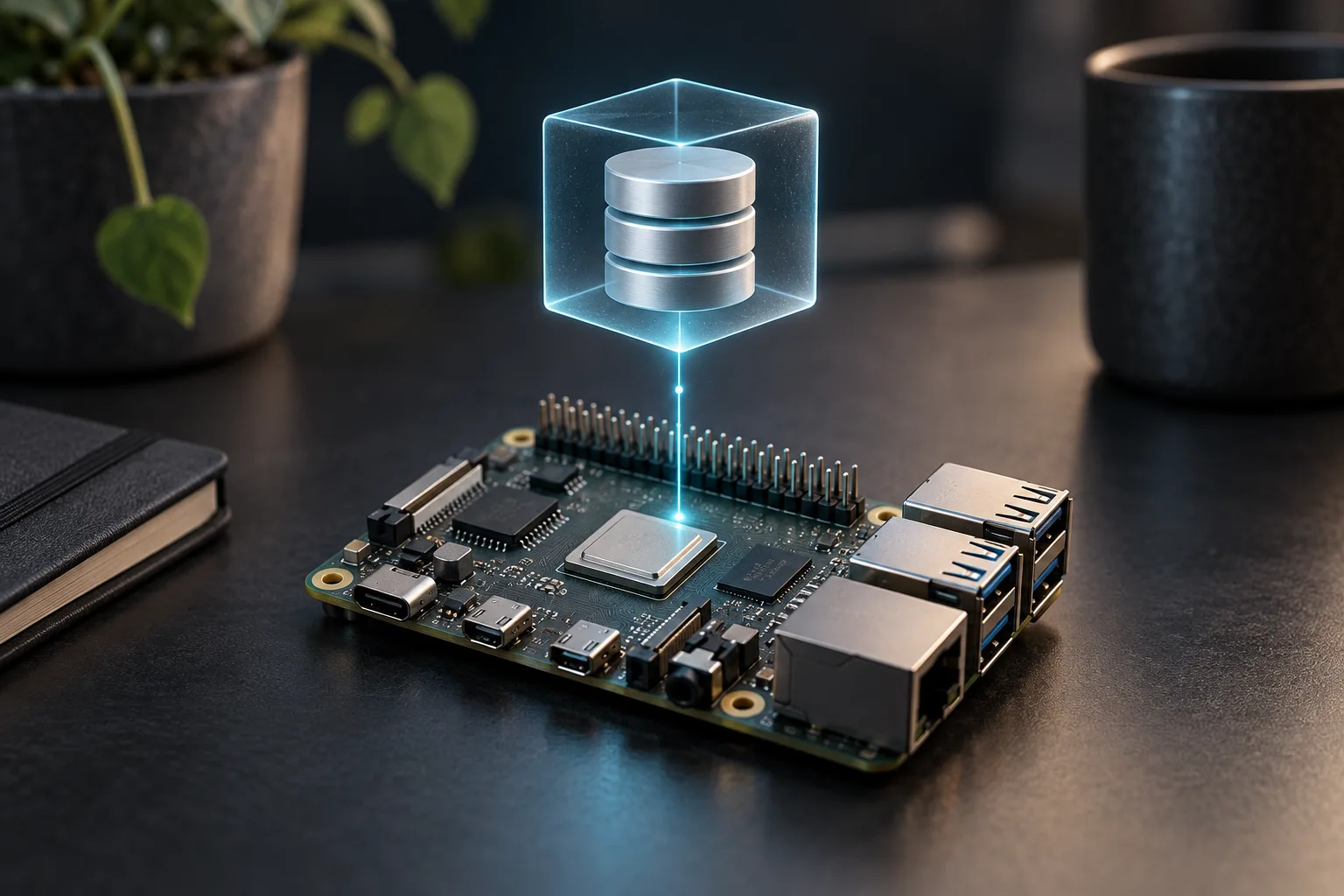 A local worker and database represented as small connected systems